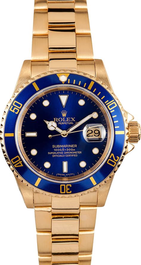 rolex 16618 gold submariner blue|rolex 18k gold price.